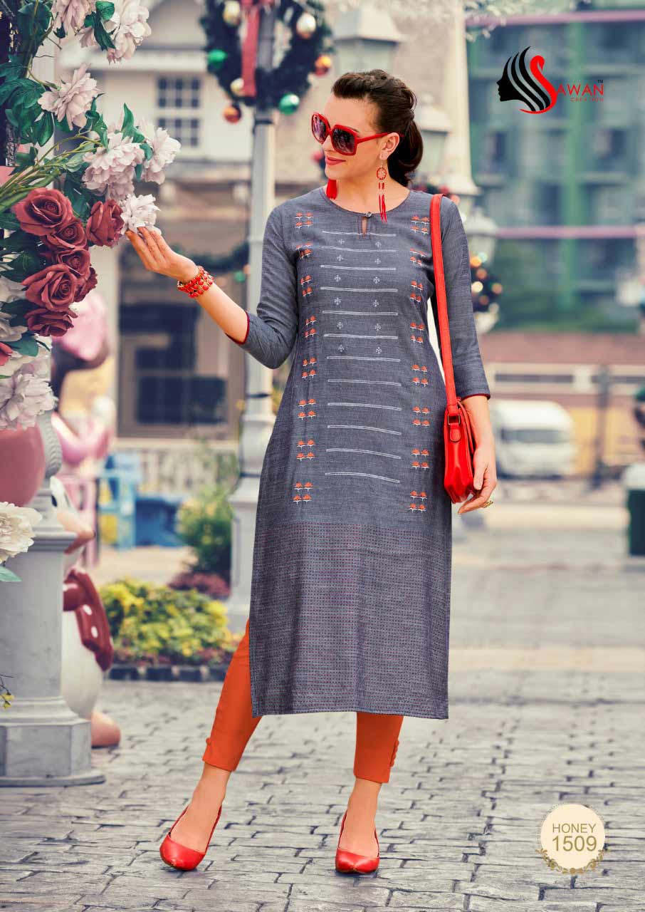 Sawan Honey Vol-15 Rayon Strips Kurti Sawan Honey Vol-15 Rayon Strips Kurti